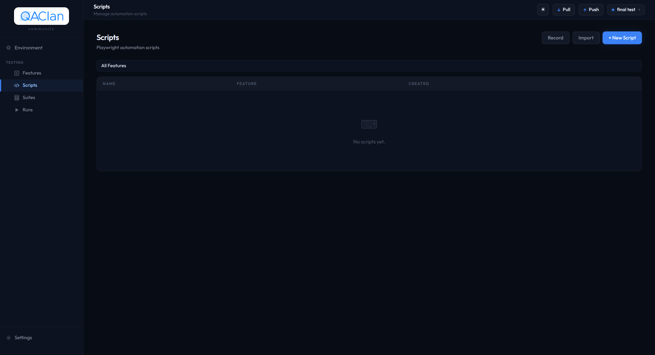 QAClan agent landing page at localhost:7823